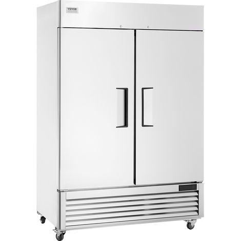 VEVOR Congelador Comercial de 1100 L, Congelador Vertical con Alcance de 2 Puertas, Congelador de Acero Inoxidable con Descongelación Automática con 6 Estantes Ajustables, -25 a -15 °C y 4 Ruedas