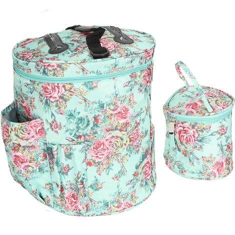 Lot de 2 sacs de rangement en tissu Oxford 600D imprimé, multipoches, avec dragonne, forme cylindrique (Pivoine verte) (1/5)