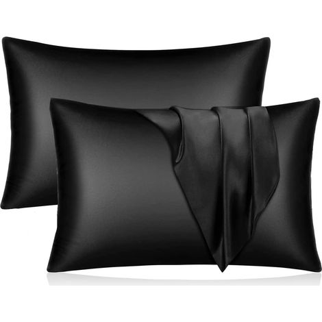 Lot de 2 taies d'oreiller en Satin pour Les Cheveux et la Peau, taies d'oreiller Unies Douces, infroissables et résistantes aux Taches, Fermeture à enveloppe, 50 x 70 cm, Couleur Unie (1/5)