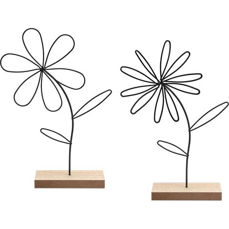 Ensemble de 2 fleurs en métal de haute qualité sur socle en bois, décoration printanière, décoration intérieure, rebord de fenêtre, décoration de Pâques, décoration de salon (1/5)
