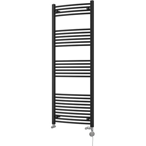 Zennor - Black Dual Fuel Towel Rail H1600mm x W600mm Thermostatic - Curved (1/3)