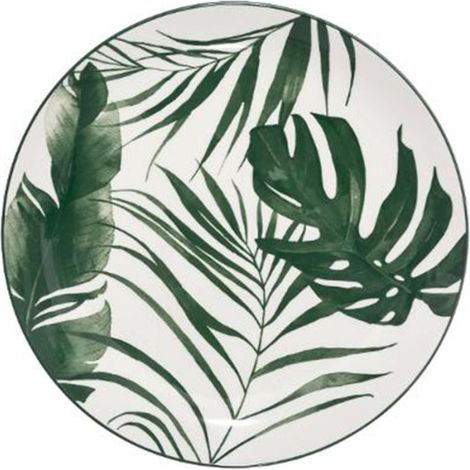 Lot de 6 assiettes plates rondes en porcelaine 26cm – Motif vert tendance – Passe au lave-vaisselle et micro-ondes – Secret De Gourmet
