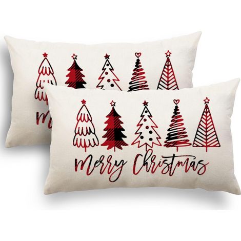 Housse de Coussin Noël 30x50 cm, Lot de 2, Motif Père Noël et Wapiti, Coton et Lin, Décoration de Noël