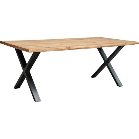 Home Heavenly® - Mesa comedor industrial LINCOLN con pata metálica 'X', tablero madera en roble Medida: 200x100 cm (1/5)