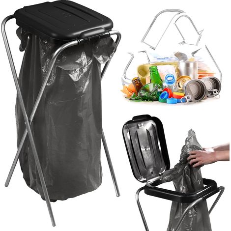 1 - Support Sac Poubelle - Porte-Sac Déchets - Montage Pré-assemblé - Cadre Maintien Ferme - Intérieur Extérieur - Noir - 16x120cm (1/5)