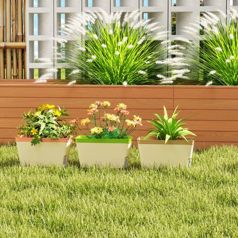 FLITI Set of 3 Rectangular Self-Watering Flower Pots 27cm in White PP with Water Level Window for Garden Balcony (1/5)