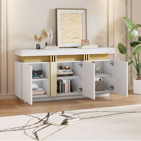 Credenza bianca 140 x 38 x 70 cm con 3 ante, vani regolabili HAVRYA (1/5)