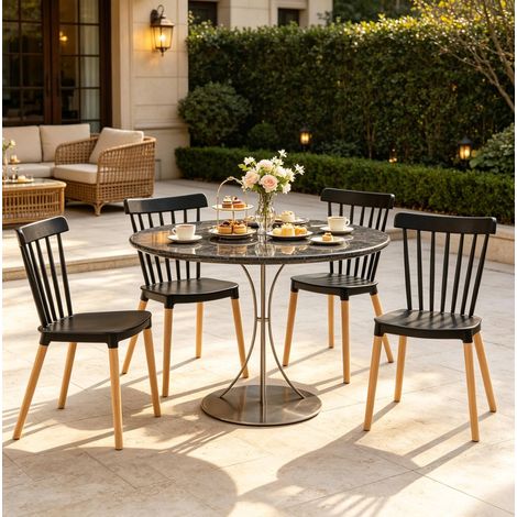 Lot de 4 chaises de salle à manger noires en PP avec pieds en hêtre naturel (1/5)