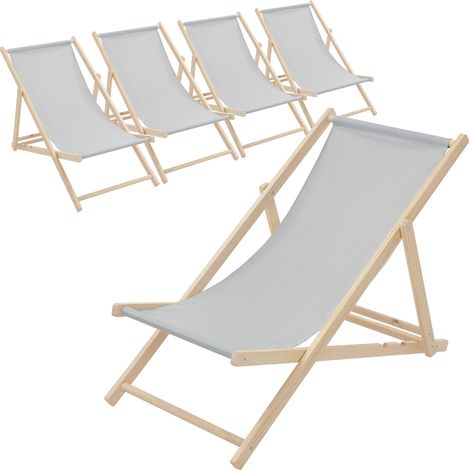 ECD Germany 5er Set Liegestuhl klappbar, Hellgrau, Holz, verstellbare Rückenlehne, 3 Positionen, bis 120kg, Sonnenliege Gartenliege Strandliege Strandstuhl Holzklappstuhl, für Garten, Balkon & Strand