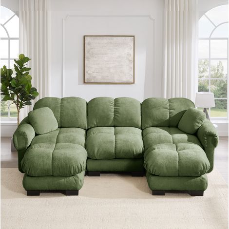 Divano a U con chaise longue mobile, 3 posti, ciniglia, verde OKMYHOME (1/5)