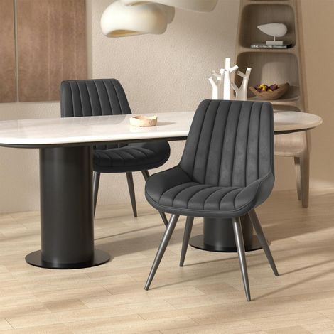 Esszimmerstühle 2er Set, Polsterstühle mit Rückenlehne, Metallbeine, Schwarz (1/5)
