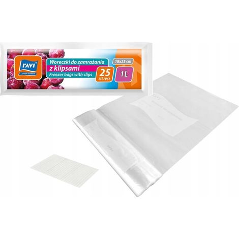Bolsas para congelar alimentos con cierre, 1 litro, 18x25 cm, 25 unidades. (1/2)