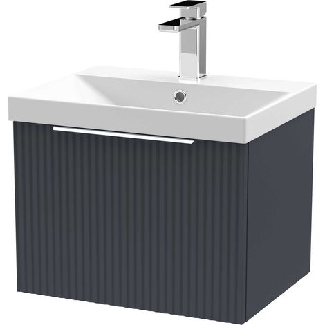 Hudson Reed Fluted Wall Hung 1-Drawer Vanity Unit with Basin 3 500mm Wide - Satin Anthracite