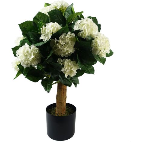 75cm Artificial White Bush Hydrangea Plant Potted (1/4)