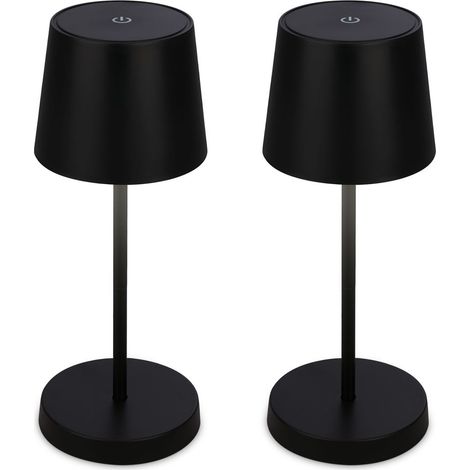 Lot de 2 lampes a poser LED rechargeables 2.6W 10.5x26cm Cylindriques 150lm 3000K Blanc chaud IP44 Tactiles dimmables Noir Lampes de table Salon chambre balcon (1/5)