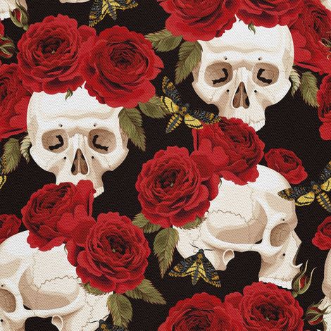 Tissu d'ameublement extérieur Oxford - Motif Crânes et Roses I DX532 (1/5)