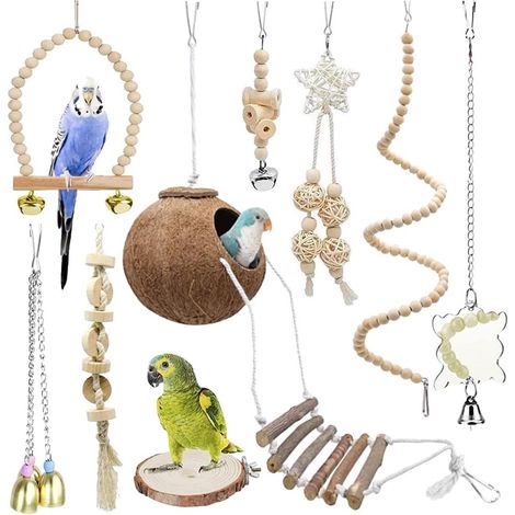 9 Pcs Premium Parrot Play Toys, Wear-resistant Interactive Enrichment Set for Bird Cage Decoration (1/5)
