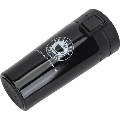 Mug isotherme à double paroi en acier inoxydable, portable, avec fermeture à loquet et couvercle isolant, noir, 380 ml (1/5)