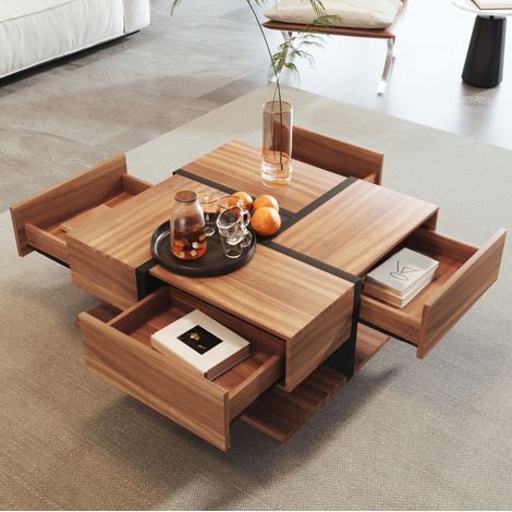 Mesa salón cuadrada moderna con cajones y balda OKMYHOME (1/5)