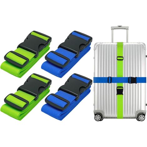 4 Pièces Sangle Valise Voyage, Ceinture Valise Réglable, 2 Pièces Sangles à Bagage Bleu 2 Pièces Sangles à Bagage Vert