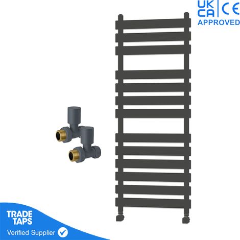 Designer Marvella Anthracite Flat Panel Towel Radiator Heated Ladder Rail - 1300 x 500mm - Straight Manual Round Valve Pair (1/3)