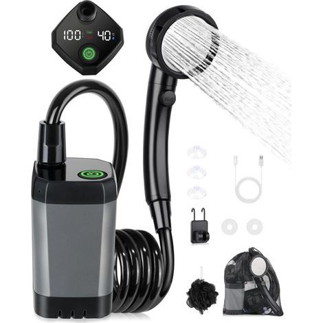 Rechargeable Electric Portable Shower – 6000mAh – 4 Shower Modes – Waterproof – Smart Display – For Camping and Hiking (1/5)