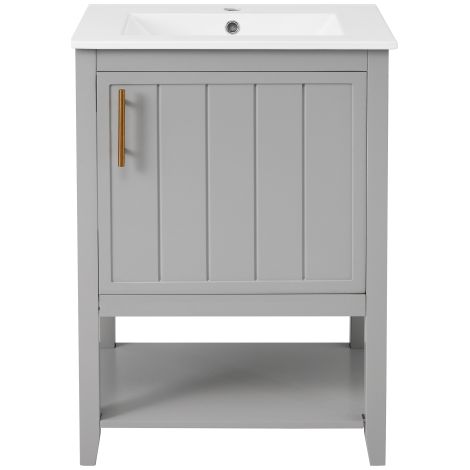 Meuble salle de bain 60 cm gris clair avec vasque céramique étagères