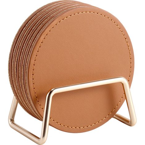 Posavasos, aptos para todo tipo de tazas, 10 cm, ideales para la decoración de la oficina y el hogar (marrón, juego de 6). (1/5)