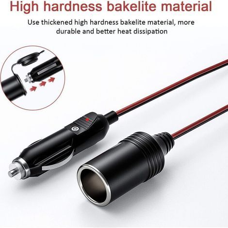 Rallonge allume-cigare étanche de 4 m avec fusible 15 A, adaptateur allume-cigare 12 V/24 V, câble d'extension 16 AWG (1/2)