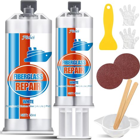 Kit Reparation Fibre de Verre Marine, 100 ML kit de Revêtement en Gel Blanc pour Bateaux, Convient Réparer les Trous, Fissures Profondes sur les Kayaks, les pour Bateaux, Jet-Skis, Planches, PVC (1/5)