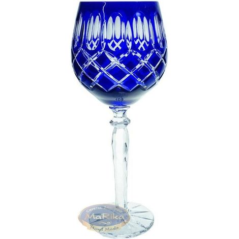 Copas de vino de cristal cobalto de 280 ml con rejilla color oliva. (1/5)