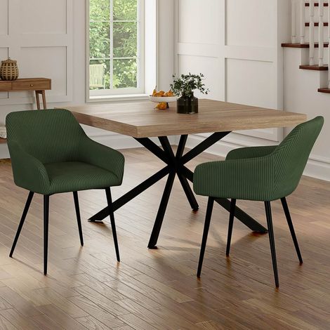 Lote de 2 sillas y sillones de comedor de pana caqui JANY (1/5)