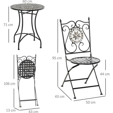 Ensemble de salon pour 2 personnes avec table en mosaïque et chaises pliantes en métal avec carreaux de céramique multicolores