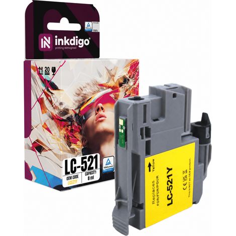 Tinta Inkdigo LC521Y compatible con Brother DCP-J1260W y DCP-J1313DW (certificada por TÜV) (1/5)