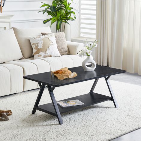 Couchtisch mit Ablage 110x57x44,5 cm aus MDF und Metall, Schwarz HAVRYA (1/5)