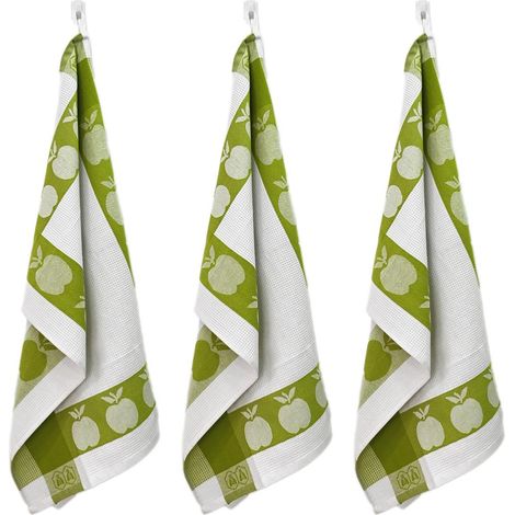 LAGUIOLE CUISSON - Lot de 3 torchons nid d'abeilles 50x70cm vert - "Carré"