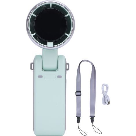 Rechargeable Turbo Portable Fan with Digital Display, 5 Speeds, Foldable, Lanyard – Light Green (1/5)