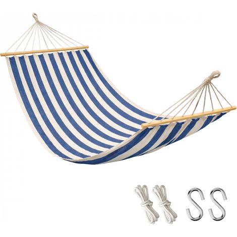 Toile de hamac 2 personnes 150 x 270 cm avec système d'attache - Blanc cassé, bleu - Linxor