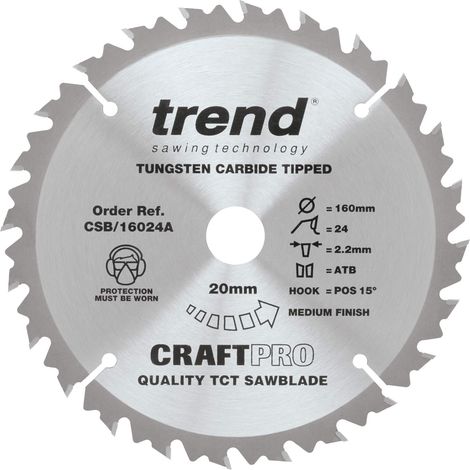 Trend Craft Pro Combinazione TCT Lama per sega circolare, 160 mm x 24 denti x 20 mm, punta in carburo di tungsteno, CSB/16024A