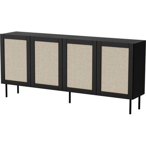Cassettiera YUCCA 200 cm 4D nero opaco / rattan Calabria