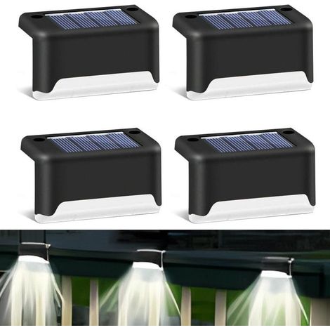 Quattro luci a LED a energia solare per ponti, luce bianca, adatte per giardini esterni, terrazze, ringhiere, scale, sentieri, luci per gradini impermeabili. (1/5)