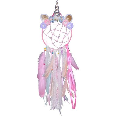 1 Attrape-rêves licorne, décoration murale avec plumes, filet tissé main, diamètre 20cm, pour chambre enfant (1/5)