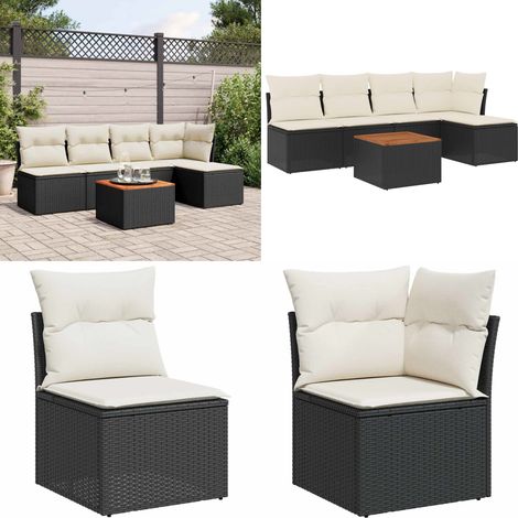 6-tlg. Garten-Sofagarnitur mit Kissen Schwarz Poly Rattan - Gartenmöbel Set - Esszimmergarnitur - Outdoor Möbel - Lounge Set - Balkonmöbel - Home & Living (1/5)
