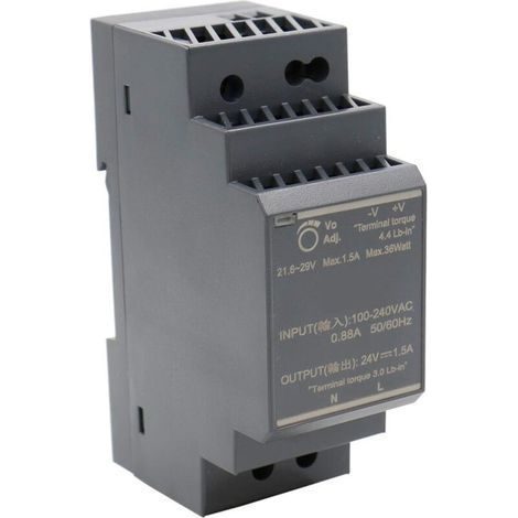 Bloc d'alimentation rail DIN 24 VDC 1,5 A 36 W – Protection contre courts-circuits et surcharges – Plage de température -30 à +70 °C - HDR-30-24 (1/5)