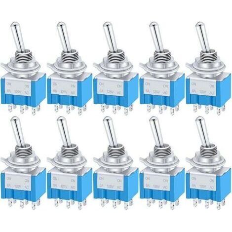 Packung mit 10 Mini-Kippschaltern aus Metall, Ein/Aus/Ein, 6 Anschlüsse, 3 Positionen, DPDT, 125 V Wechselstrom, 6 A, für Auto, LKW, Boot, MTS-203 (1/5)