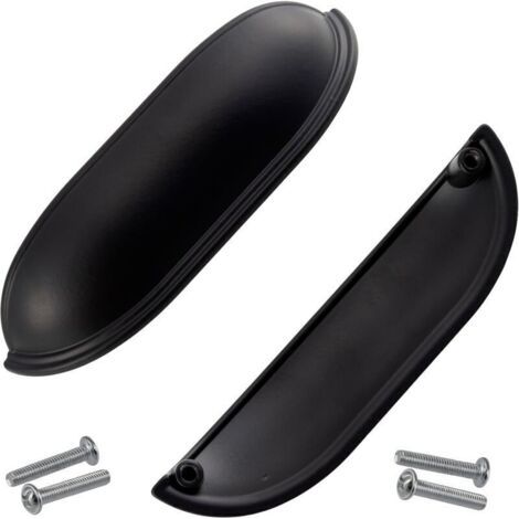 Lot de 2 poignées de meuble entraxe 96 mm - pour porte armoire placard tiroir aménagement décoration intérieur cuisine salon assemblage - en métal - couleur noir mat (1/5)