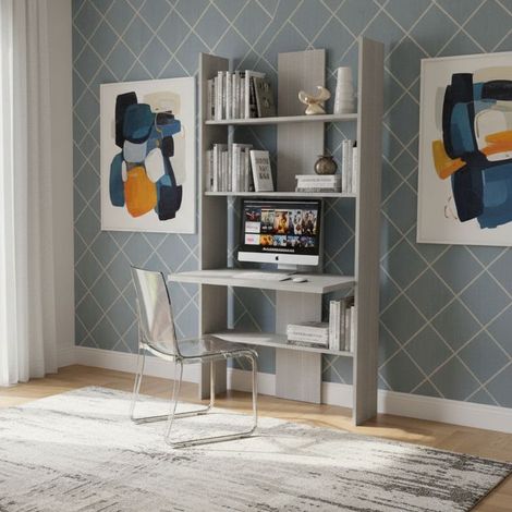 Libreria con scrivania incorporata: spaziosa, robusta e facile da montare - Rovere rock