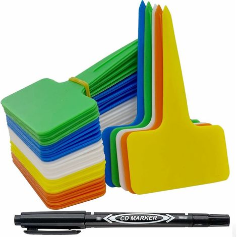 100 pièces Etiquette Jardin Exterieur Marqueurs en Plastique de Plantes Type T Plastique Etiquette Potager avec Stylo étanche Etiquetage Réutilisable et Accessoires pour Plantes(Multicolore) D (1/5)