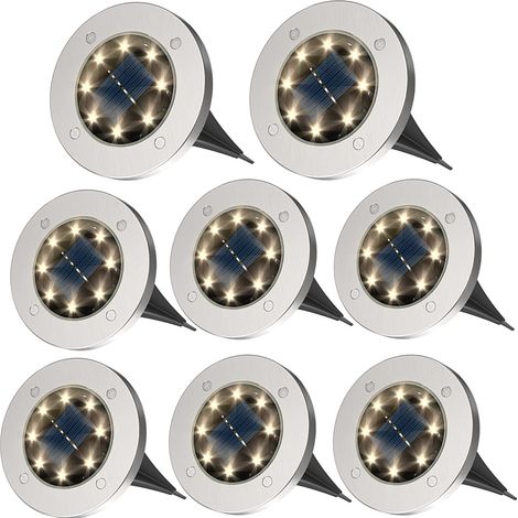 Lampes solaires d'extérieur pour jardin, 8 LED, lampes solaires au sol pour aménagement paysager, allée, pelouse, chemin, escaliers, clôture, décoration de jardin (blanc chaud) (1/5)
