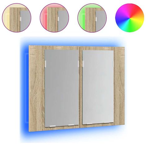 LED Bathroom Mirror Cabinet Sonoma Oak 60x12x45 cm Acrylic vidaXL